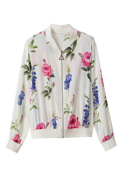 Natural O-neck Print Chiffon Sunscreen Coat Summer