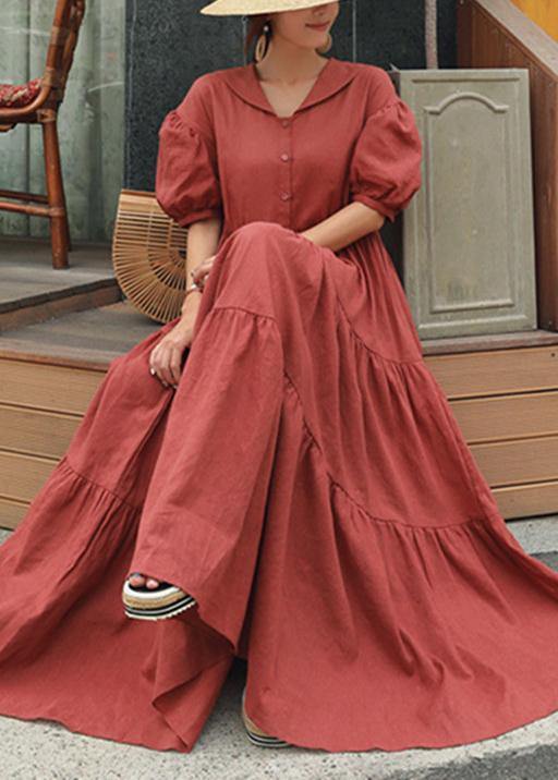 Natural Peter Pan Collar Ruffles Cotton Robes Tutorials Red Dress