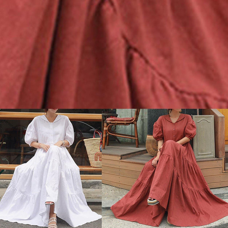 Natural Peter Pan Collar Ruffles Cotton Robes Tutorials Red Dress