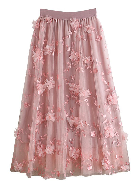 Natural Pink Embroidered Tulle Skirts Spring