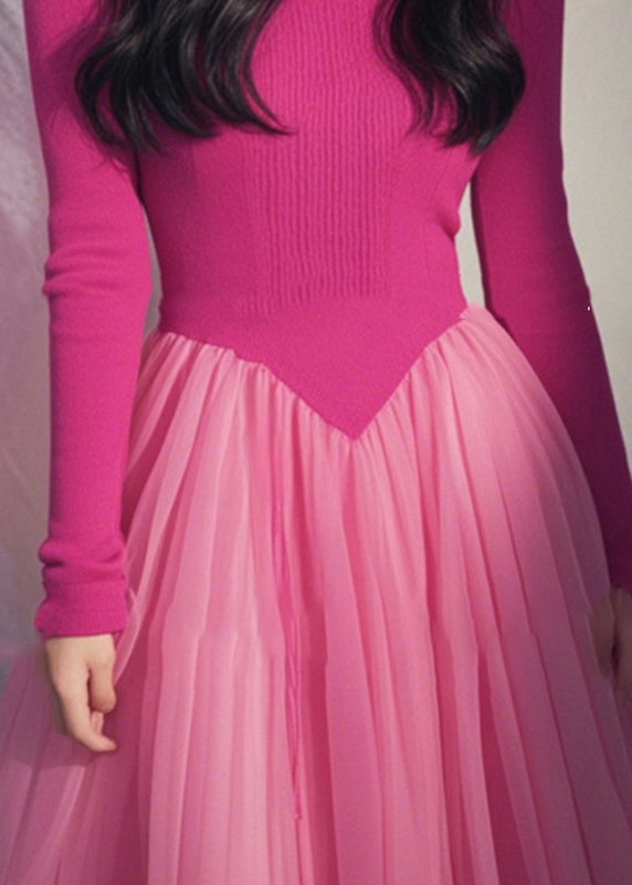 Natural Pink O-neck Knit Maxi Dress Spring