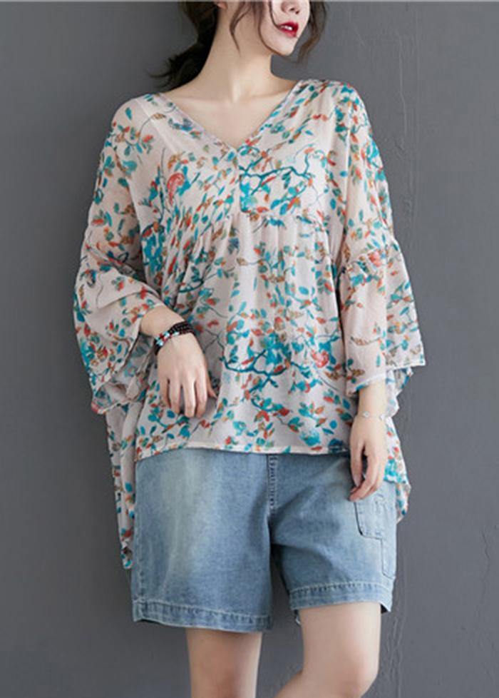 Natural Plant Flowers Prints Cotton Linen Long Shirts Gifts Low High Design Summer Tops