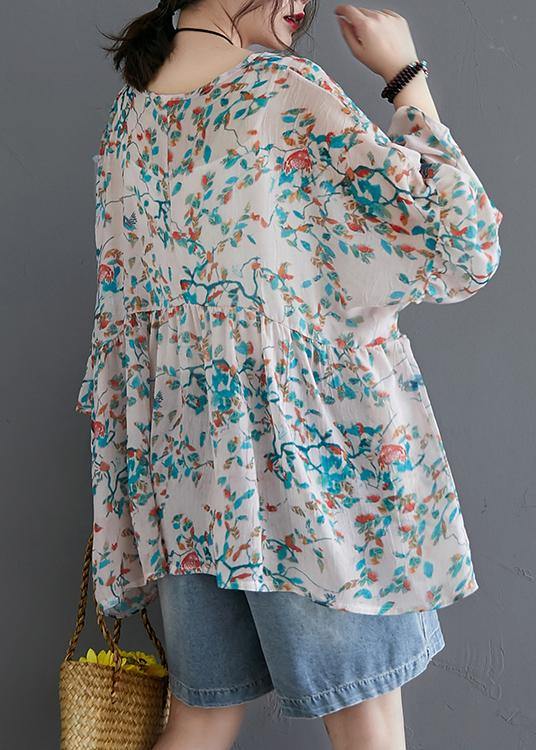 Natural Plant Flowers Prints Cotton Linen Long Shirts Gifts Low High Design Summer Tops