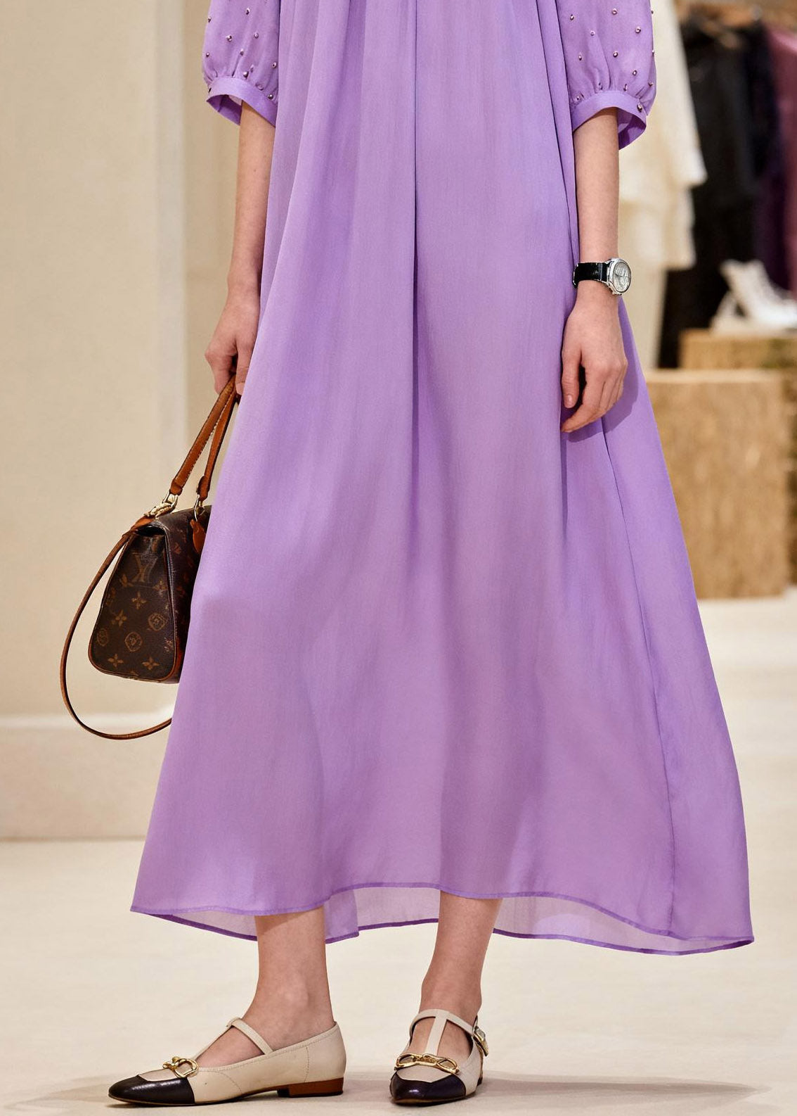 Natural Purple Peter Pan Collar Chiffon Maxi Dresses Summer