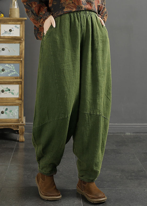 Natural Purple Pockets Patchwork Lastic Waist Linen Lantern Pants Fall
