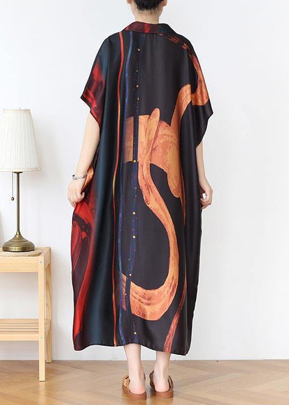 Natural Red Print Peter Pan Collar Summer Chiffon Dress
