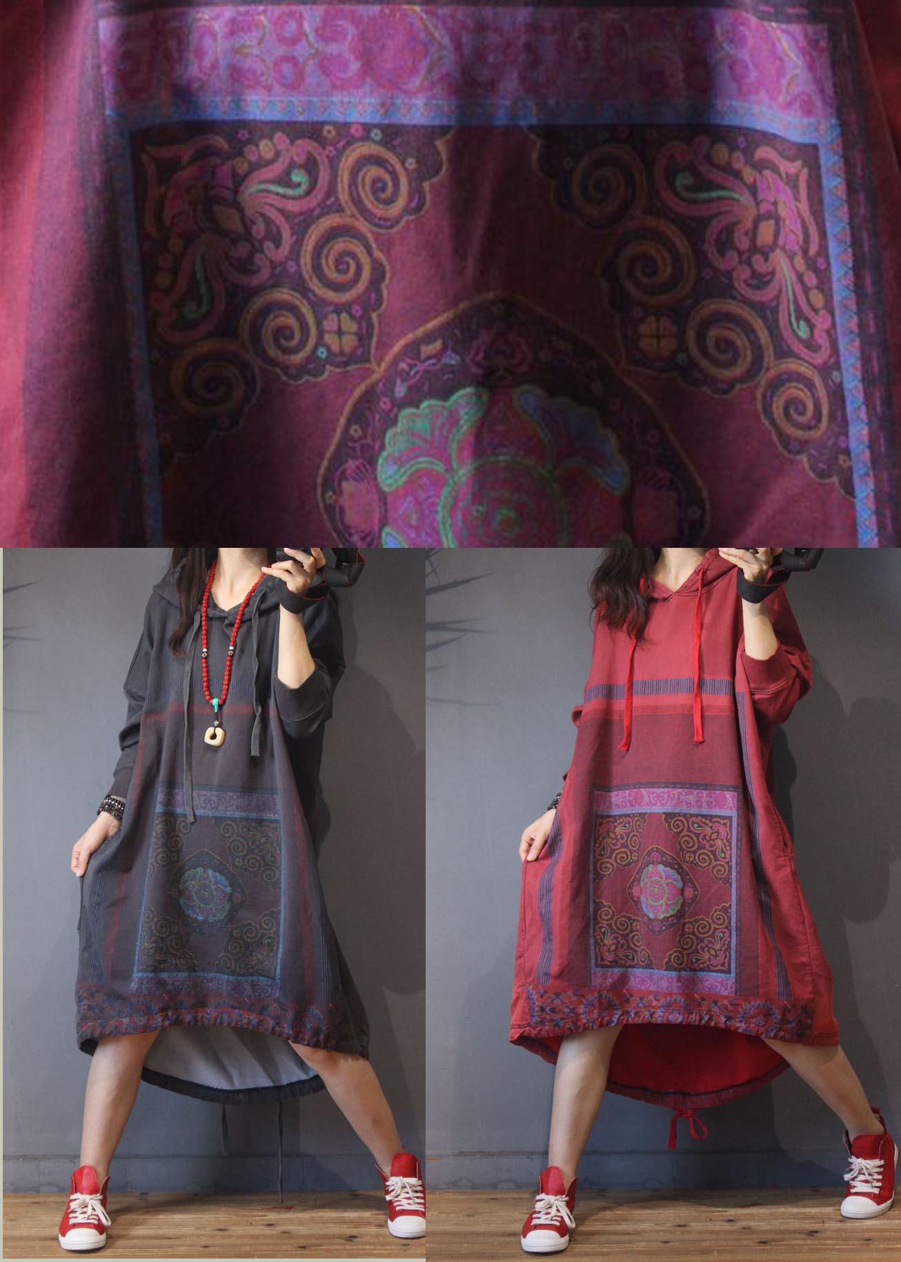 Natural Red Print Low High Design Dresses Summer Cotton Dress