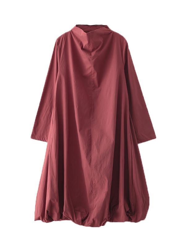 Natural Red Stand Asymmetrical Design Fall Cotton Long Dress