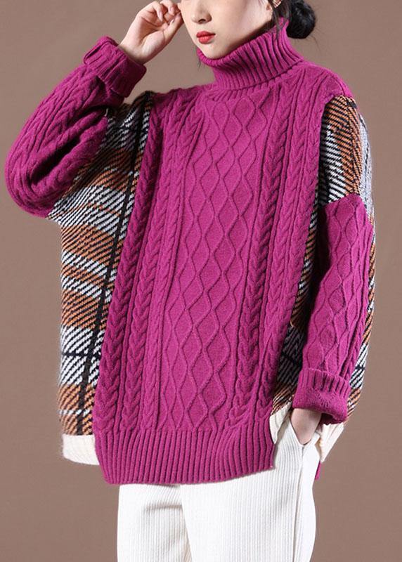 Natural Rose Patchwork High Neck Fall Knit Sweater