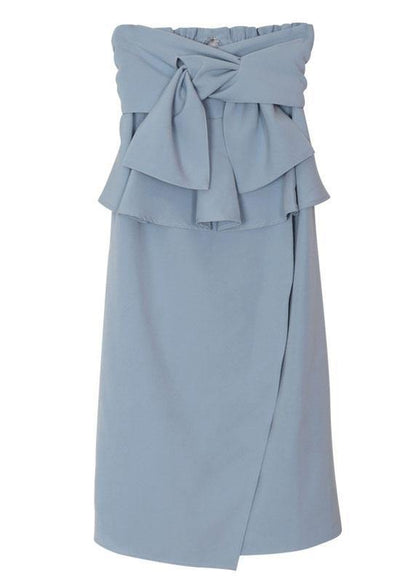 Natural Royal Blue High Waist Cinched Ruffles Skirts