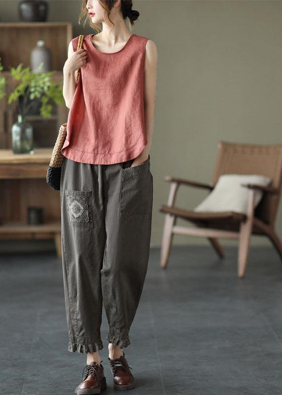 Natural Rubber Red Sleeveless Linen Beach Vest Summer