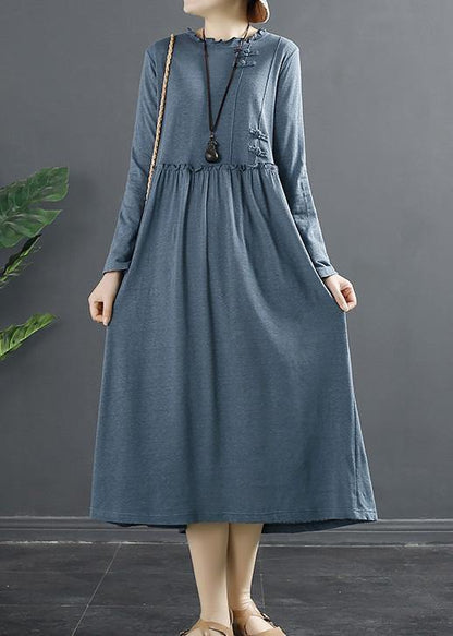 Natural Ruffled Patchwork Tunic Blue a Line Dresses