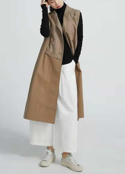 Natural Sleeveless Spring Outfit Patchwork Art Coat