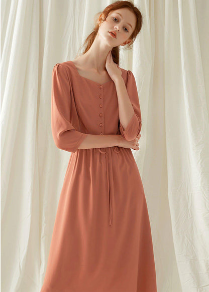Natural Square Collar Blended Dress Tutorials Red High Waist Maxi Dresses Fall