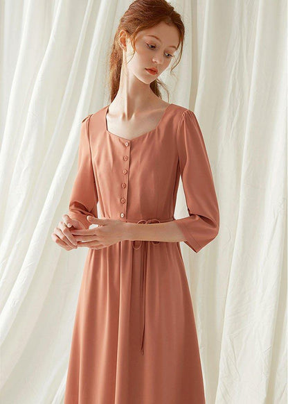 Natural Square Collar Blended Dress Tutorials Red High Waist Maxi Dresses Fall