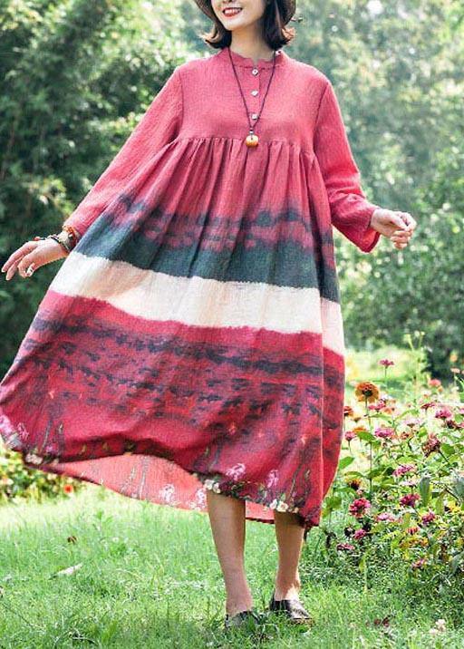Natural Stand Collar Cinched Quilting Dresses Ideas Red Print Maxi Dress