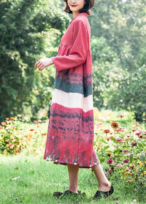 Natural Stand Collar Cinched Quilting Dresses Ideas Red Print Maxi Dress