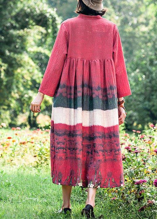 Natural Stand Collar Cinched Quilting Dresses Ideas Red Print Maxi Dress