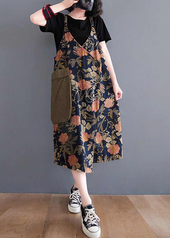 Natural V Neck Print Patchwork a Line Long Dress Summer