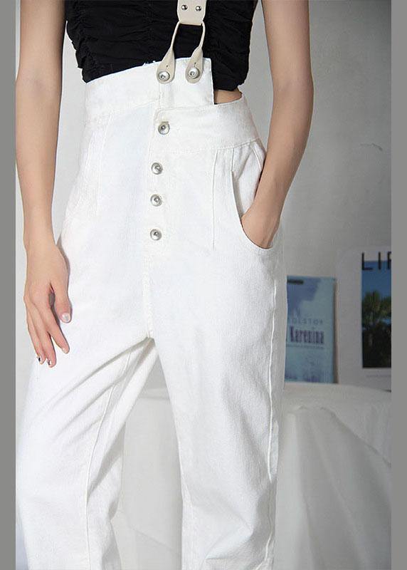 Natural White Denim High Waist Asymmetrical Design Carpenter Pants