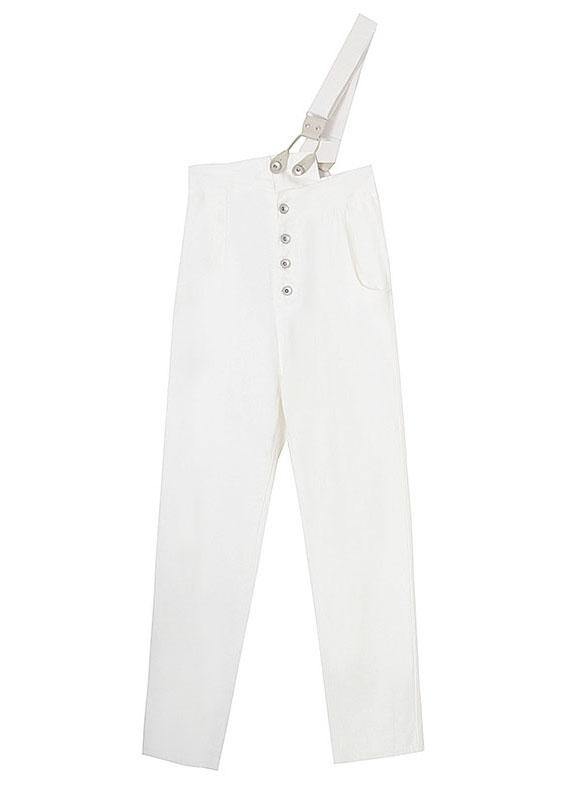 Natural White Denim High Waist Asymmetrical Design Carpenter Pants