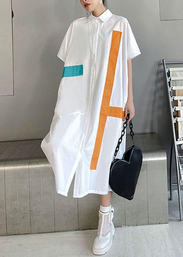 Natural White Summer Patchwork Cotton Short Sleeve Robe Dresses