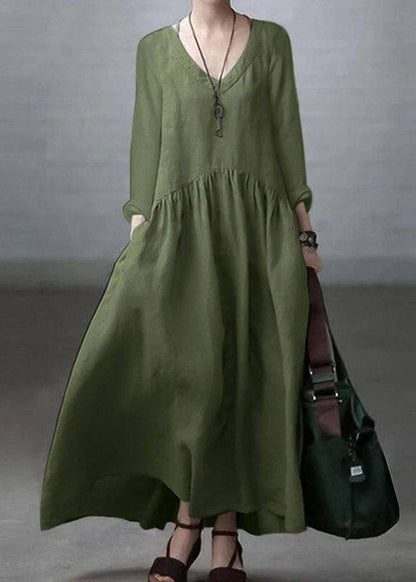 Natural White Wrinkled Patchwork Maxi Dress Long Sleeve