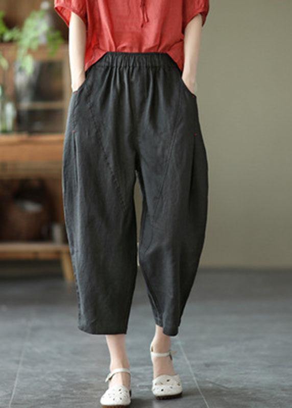 Natural White Polka Dots Elastic Waist Summer Linen Harem Pants