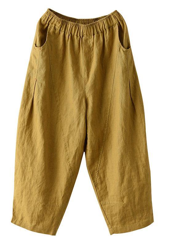 Natural White Polka Dots Elastic Waist Summer Linen Harem Pants