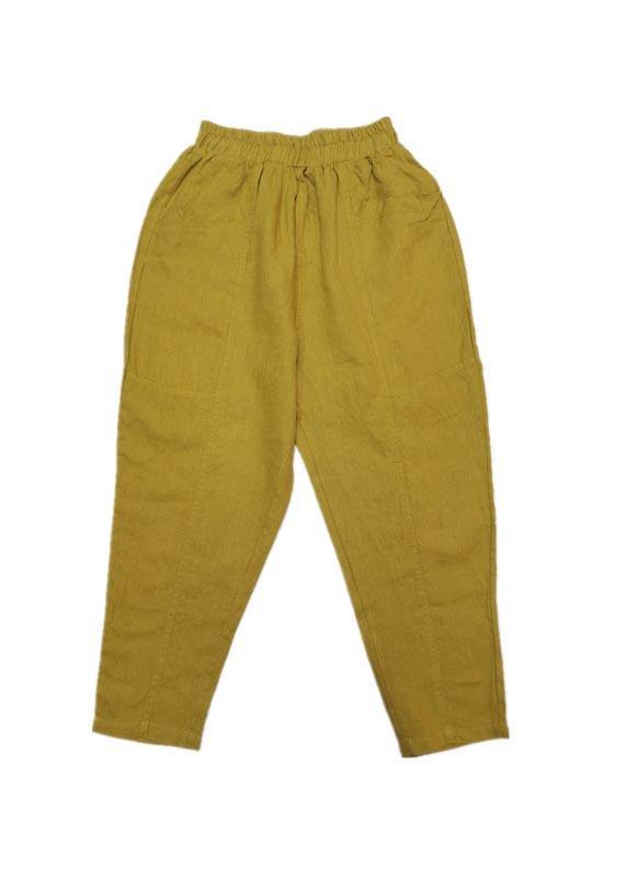 Natural Brown-red Geometry Pockets Cotton Linen Pants Summer