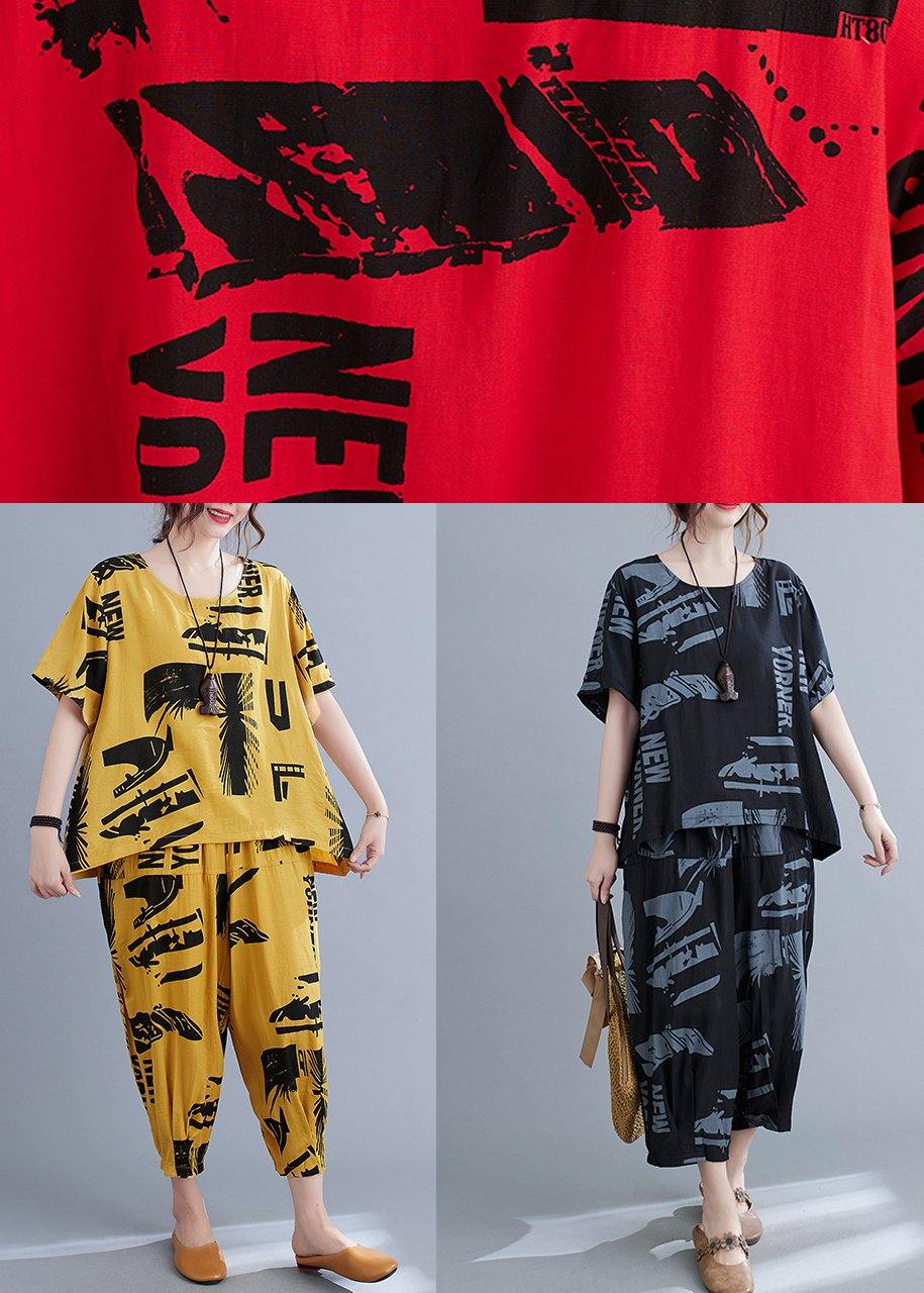 Natural Yellow Print Half Sleeve Summer Two Pieces Set