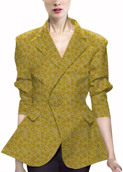 Natural Yellow Button Peter Pan Collar Print Western-style Clothes Coat Long Sleeve