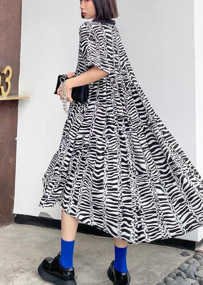 Natural Zebra Pattern V Neck Cotton Asymmetrical Design Summer Maxi Dress