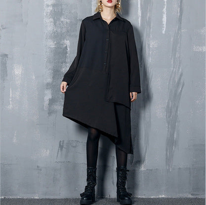 Natural Asymmetric Cotton Dresses Inspiration Black Dress