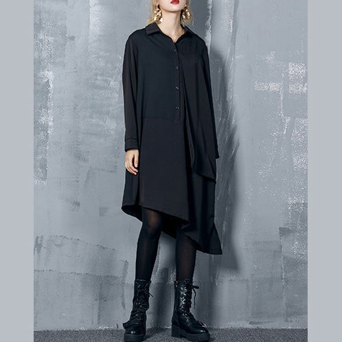 Natural Asymmetric Cotton Dresses Inspiration Black Dress