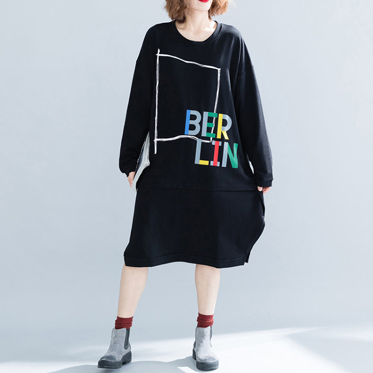 Natural Black Cotton Dresses Pakistani Wardrobes Letter Short Dresses