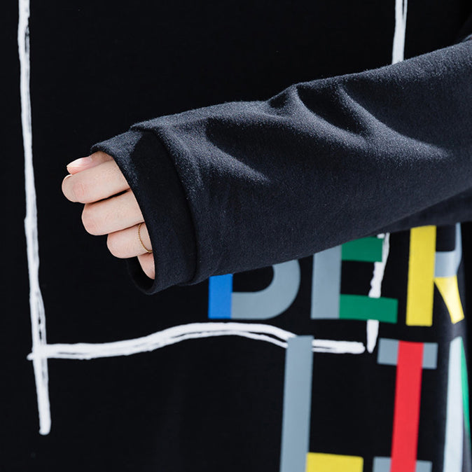 Natural Black Cotton Dresses Pakistani Wardrobes Letter Short Dresses