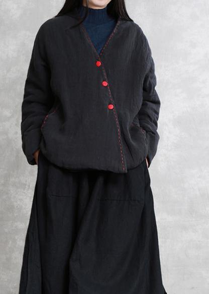 Natural Black Trench Coat Gifts V Neck Thick Fall Jackets