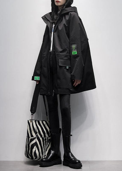 Natural Black Tunic Coat Work Hooded Cinched Coats