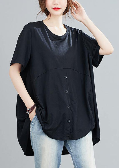 Natural Black Clothes for O Neck Asymmetric Knee Shirts