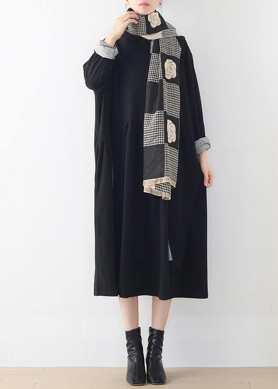 Natural Black Clothes High Neck Asymmetric Robes Dress