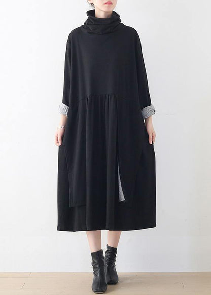 Natural Black Clothes High Neck Asymmetric Robes Dress