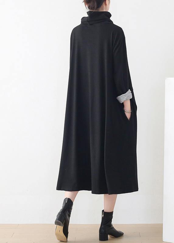 Natural Black Clothes High Neck Asymmetric Robes Dress