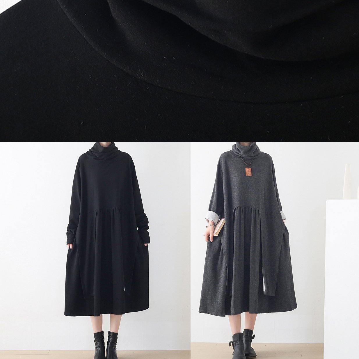 Natural Black Clothes High Neck Asymmetric Robes Dress
