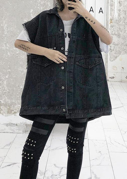 Natural Black Cotton Clothes for Short Sleeve Loose Fall Denim Blouse