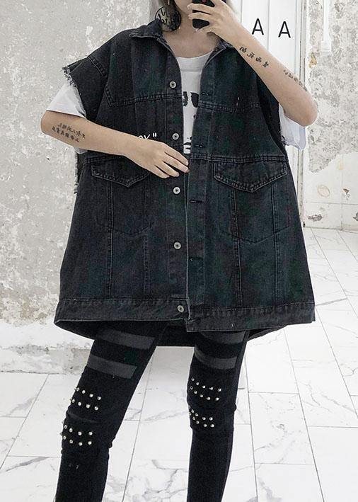 Natural Black Cotton Clothes for Short Sleeve Loose Fall Denim Blouse