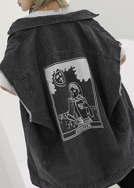 Natural Black Cotton Clothes for Short Sleeve Loose Fall Denim Blouse