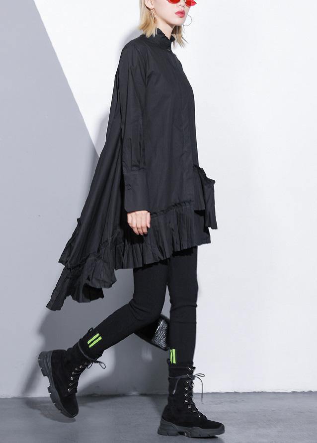 Natural Black Cotton Crane Tops Patchwork Cotton Ruffles Blouses