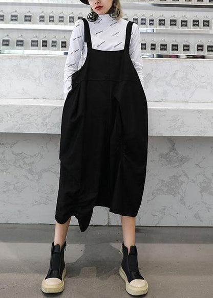 Natural Black Cotton Quilting Clothes Spaghetti Strap Cinched Cotton Robes Dress