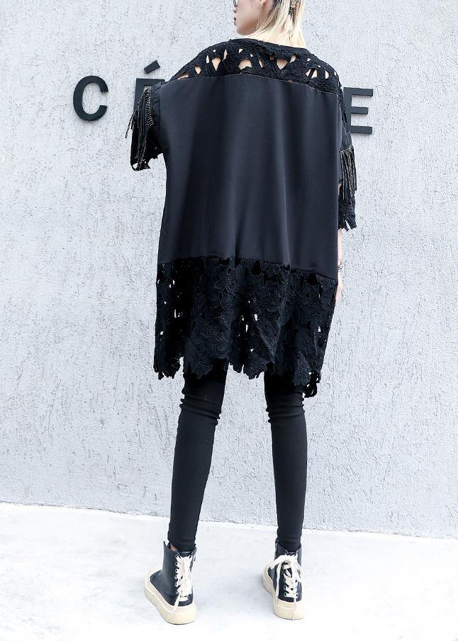 Natural Black Patchwork Cotton Dresses Tassel a Line Summer Dresses